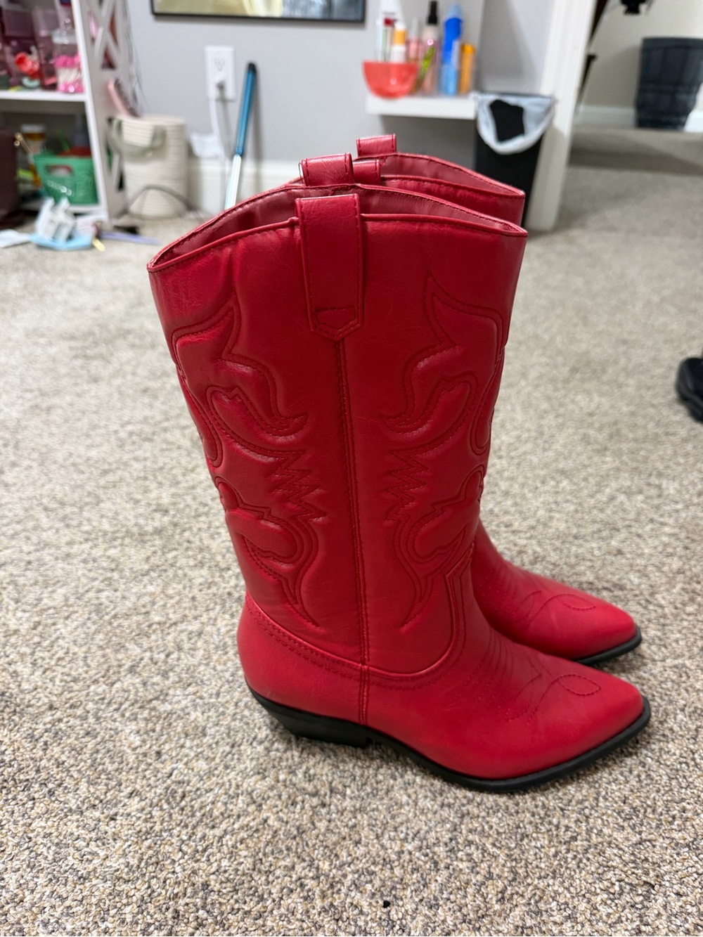 Soda Red Western-Style Mid-Calf Heeled Boots - Picture 3 of 5
